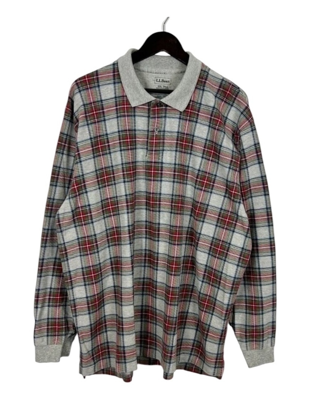 L.L. Bean Men's Long Sleeve Plaid Polo Size XXL Tall Gray, Red, Black